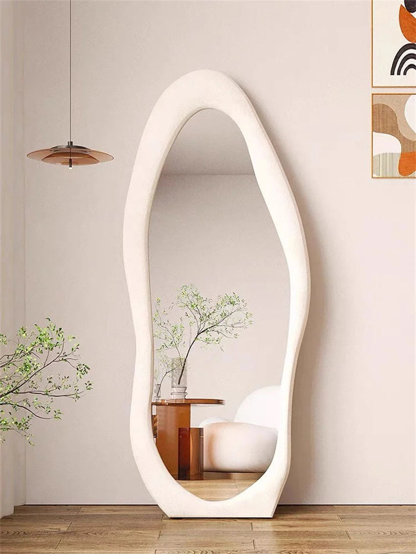 Wall Mirror Wavy Asymmetrical Velvet-Back Wood Frame