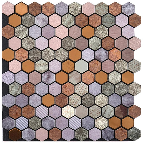 Wall Mosaic Tile Peel-And-Stick Metal Hexagon Sheet
