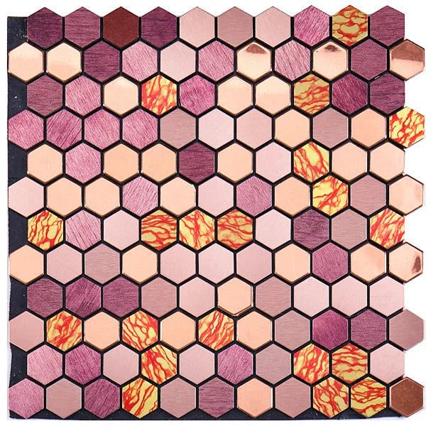 Wall Mosaic Tile Peel-And-Stick Metal Hexagon Sheet