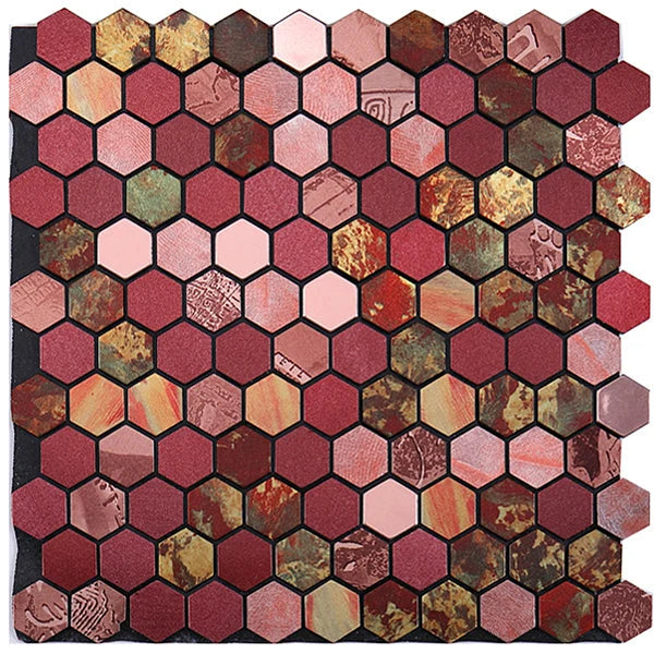 Wall Mosaic Tile Peel-And-Stick Metal Hexagon Sheet