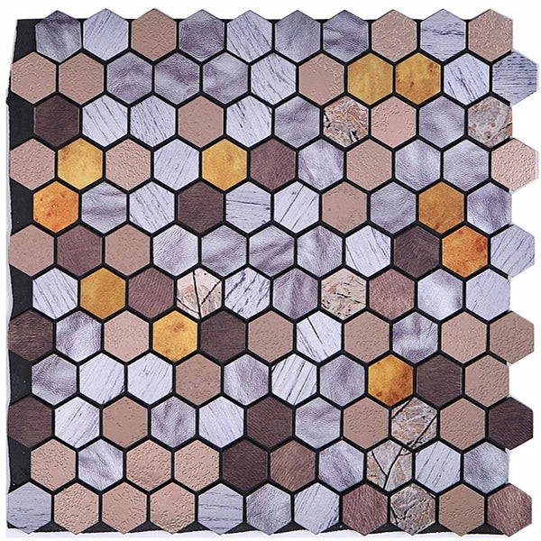 Wall Mosaic Tile Peel-And-Stick Metal Hexagon Sheet