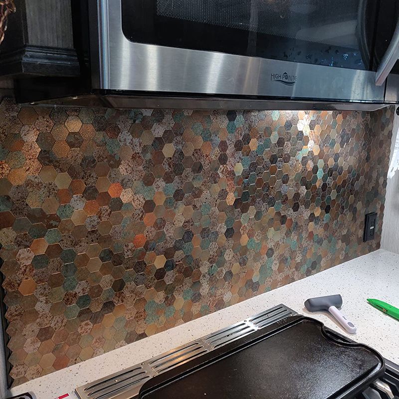 Wall Mosaic Tile Peel-And-Stick Metal Hexagon Sheet