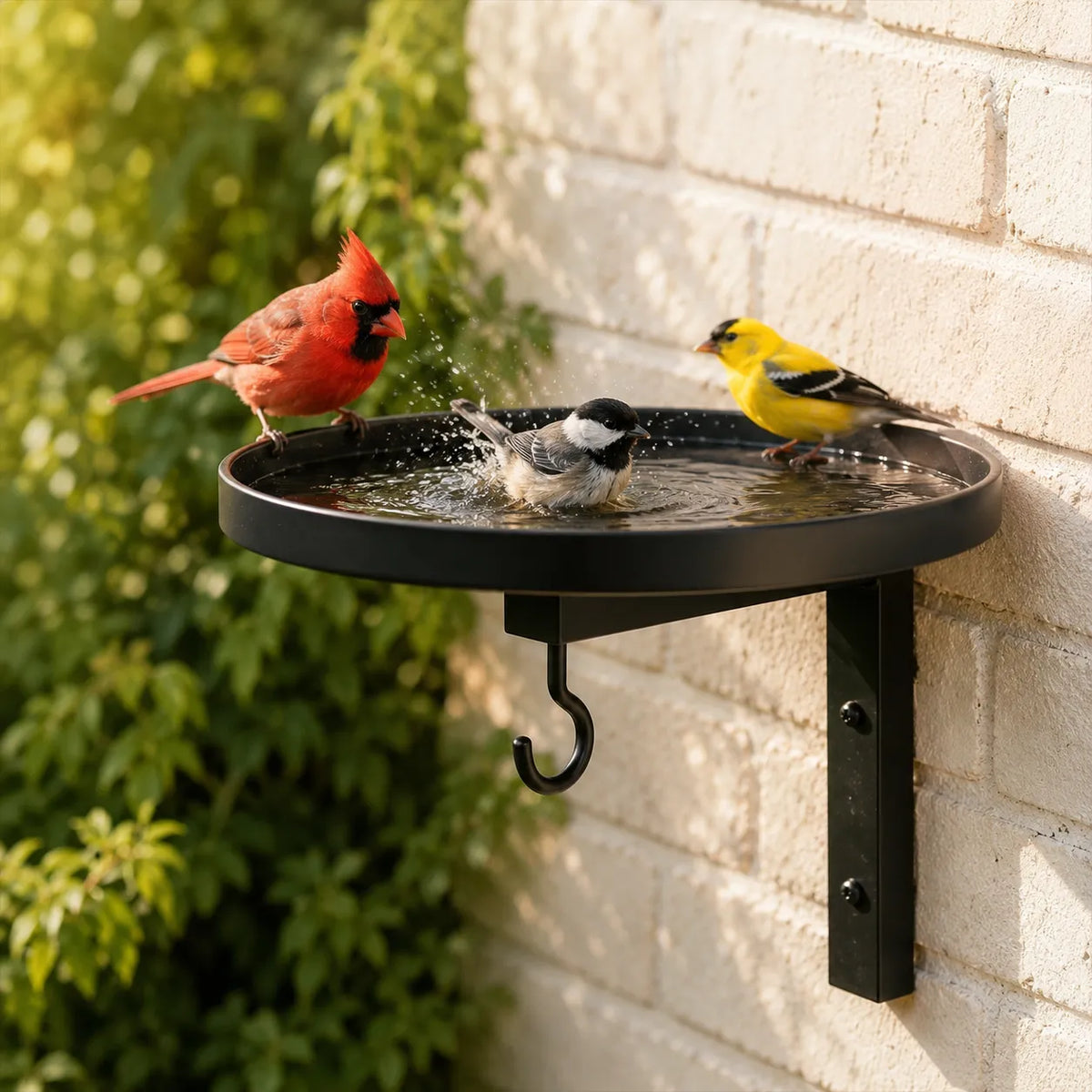 Wall-Mounted Bird Bath 4-in-1 Feeder & Planter Rust-Resistant Metal