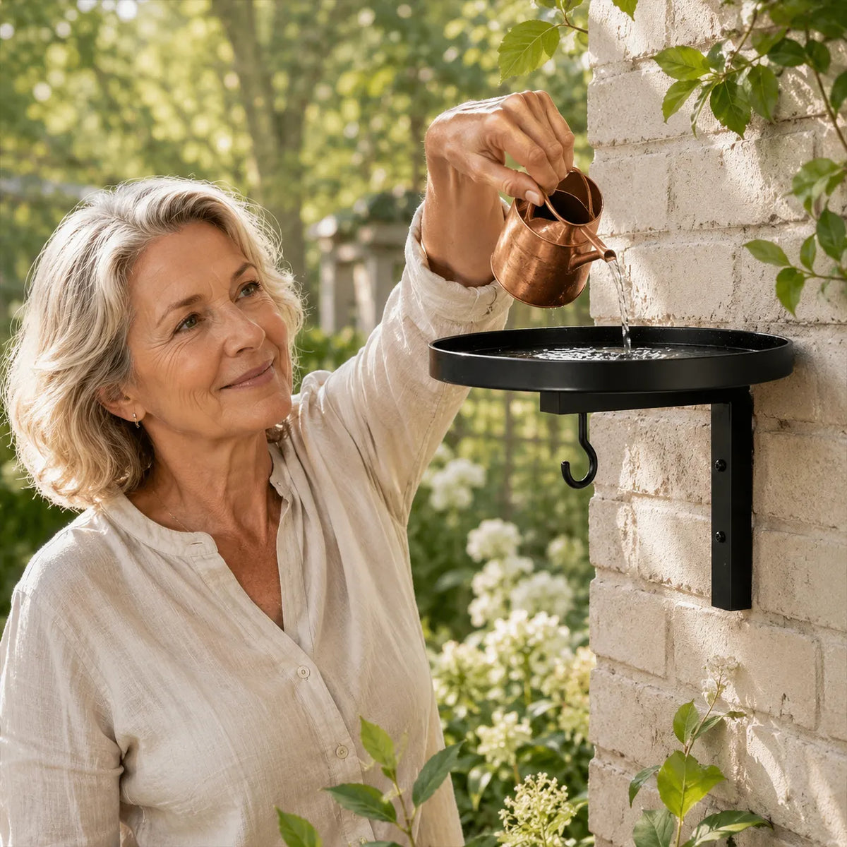 Wall-Mounted Bird Bath 4-in-1 Feeder & Planter Rust-Resistant Metal