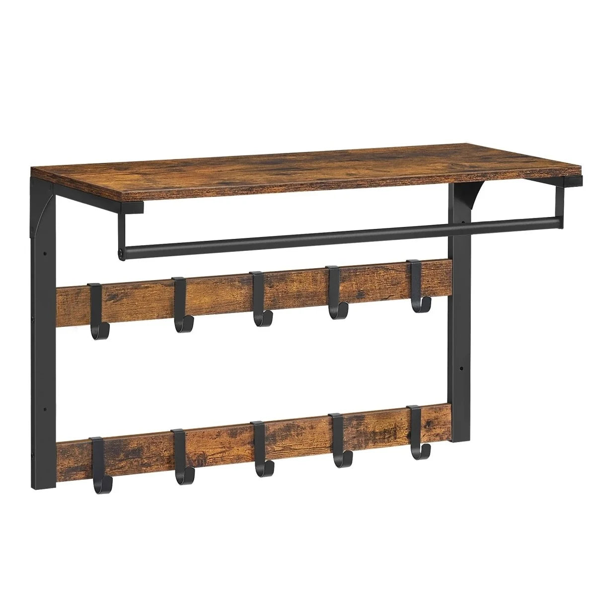 Wall-Mounted Coat Rack Shelf Adjustable Hooks & Clothes Rail