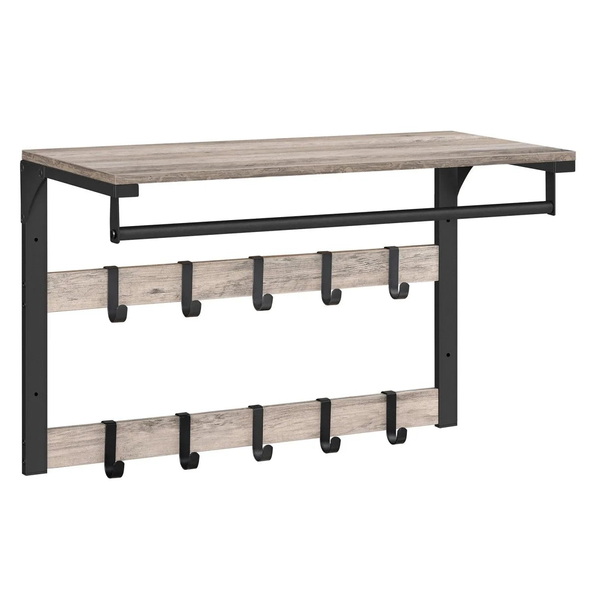 Wall-Mounted Coat Rack Shelf Adjustable Hooks & Clothes Rail