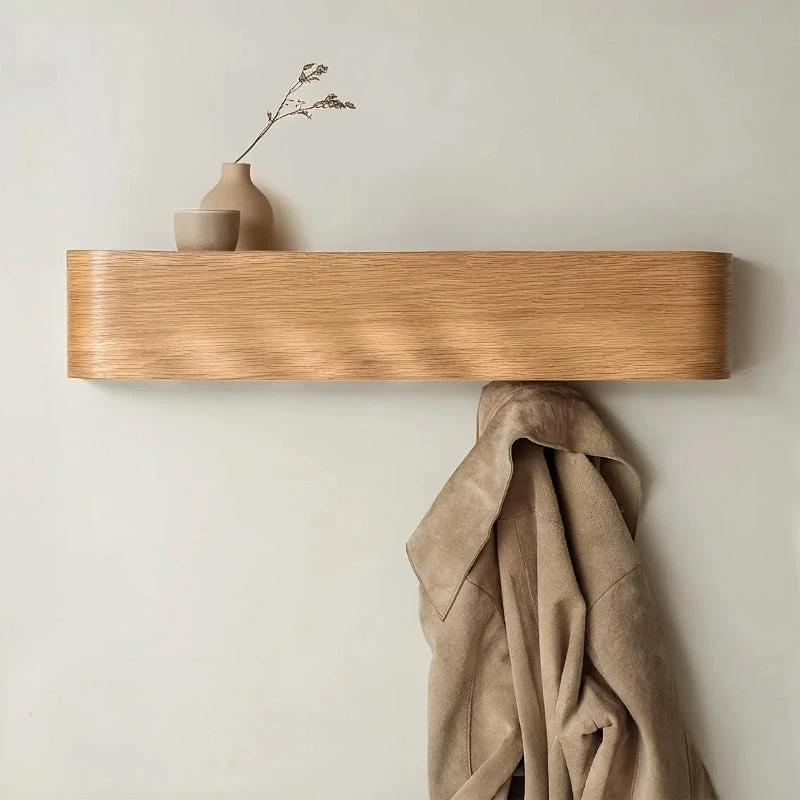 Wall-Mounted Coat Rack Solid Wood Shelf Concealed Hooks Supports 77 Lbs