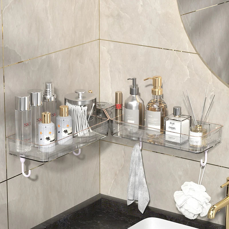 Wall-Mounted Corner Shelf 180° Adjustable Drill-Free Draining Bottom