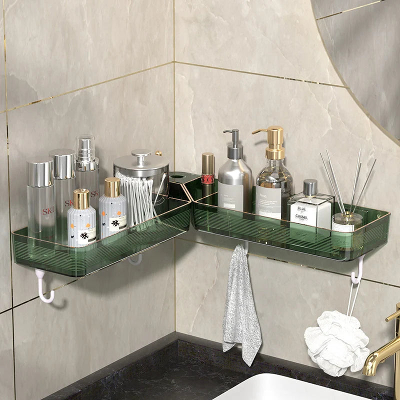 Wall-Mounted Corner Shelf 180° Adjustable Drill-Free Draining Bottom