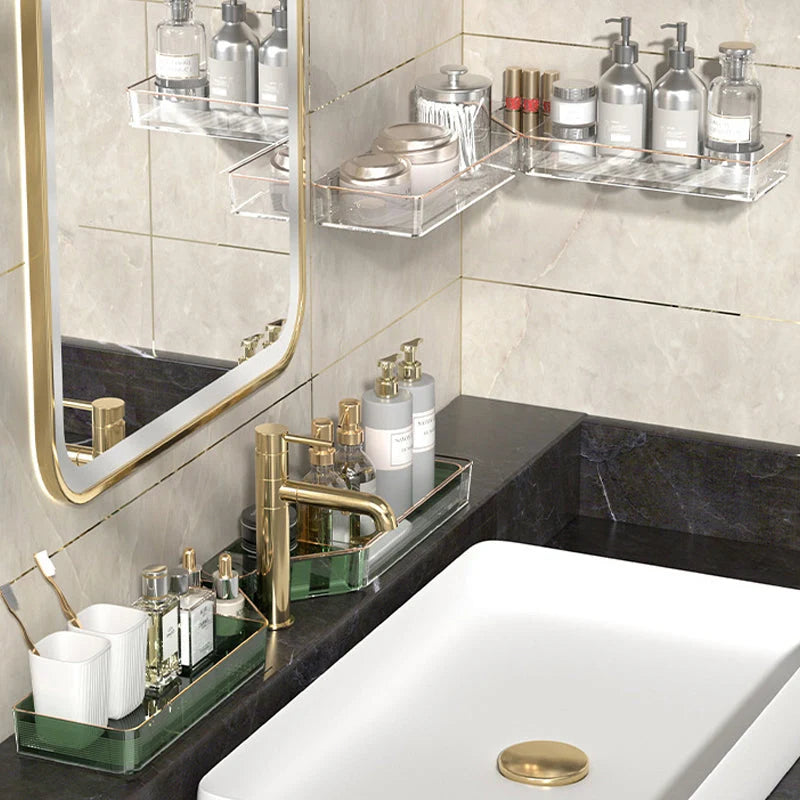 Wall-Mounted Corner Shelf 180° Adjustable Drill-Free Draining Bottom