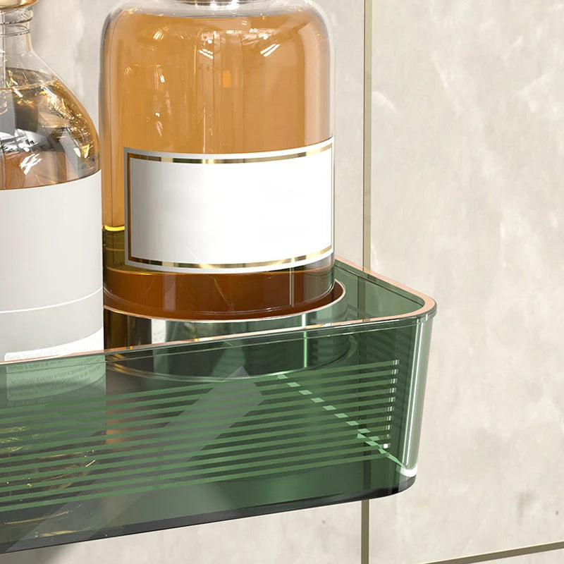 Wall-Mounted Corner Shelf 180° Adjustable Drill-Free Draining Bottom