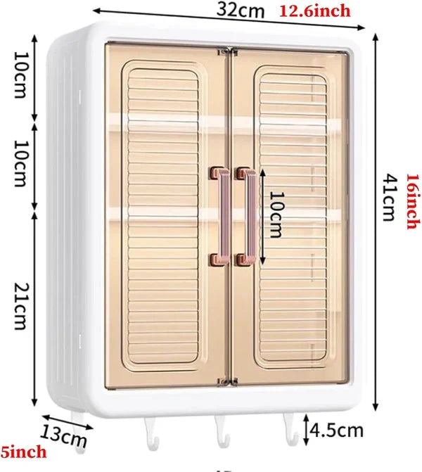 Wall-Mounted Cosmetic Cabinet 3-Tier Punch-Free Magnetic Doors