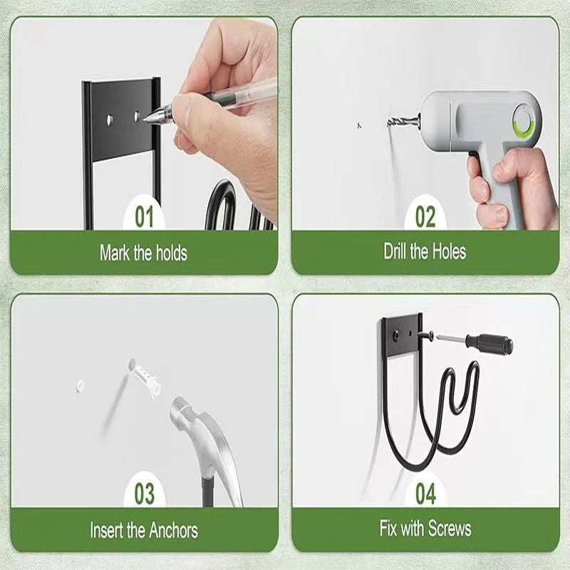 Wall-Mounted Hose Holder Curved Metal Double Hook