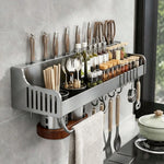 Wall-Mounted Kitchen Organizer Stainless Steel Knife Slots & Spice Shelf