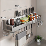 Wall-Mounted Kitchen Organizer Stainless Steel Knife Slots & Spice Shelf