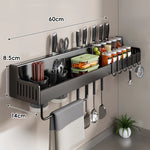 Wall-Mounted Kitchen Organizer Stainless Steel Knife Slots & Spice Shelf