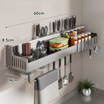 Wall-Mounted Kitchen Organizer Stainless Steel Knife Slots & Spice Shelf