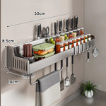 Wall-Mounted Kitchen Organizer Stainless Steel Knife Slots & Spice Shelf