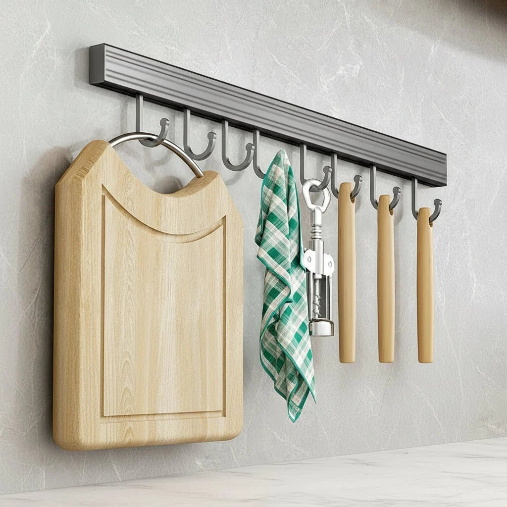 Wall-Mounted Kitchen Organizer Stainless Steel Space-Saving Cutting Board & Utensil Holder