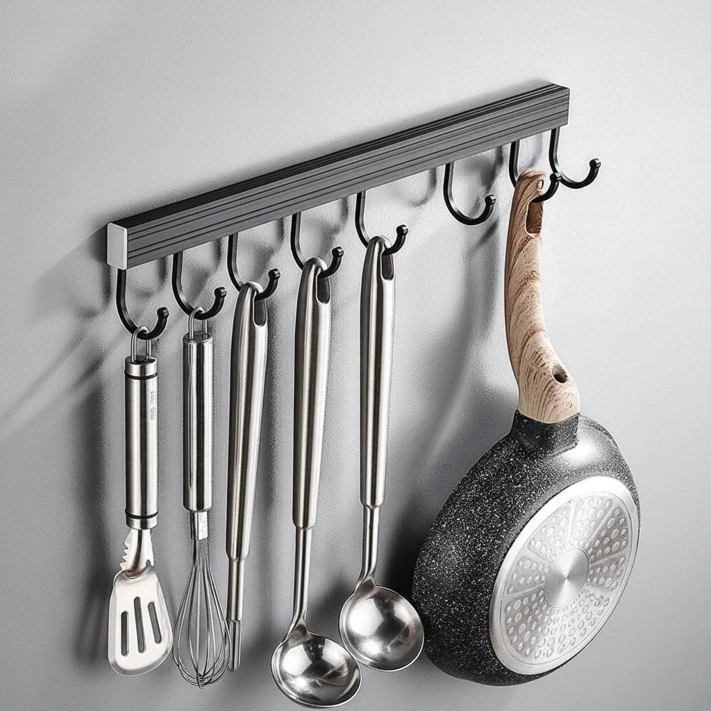 Wall-Mounted Kitchen Organizer Stainless Steel Space-Saving Cutting Board & Utensil Holder