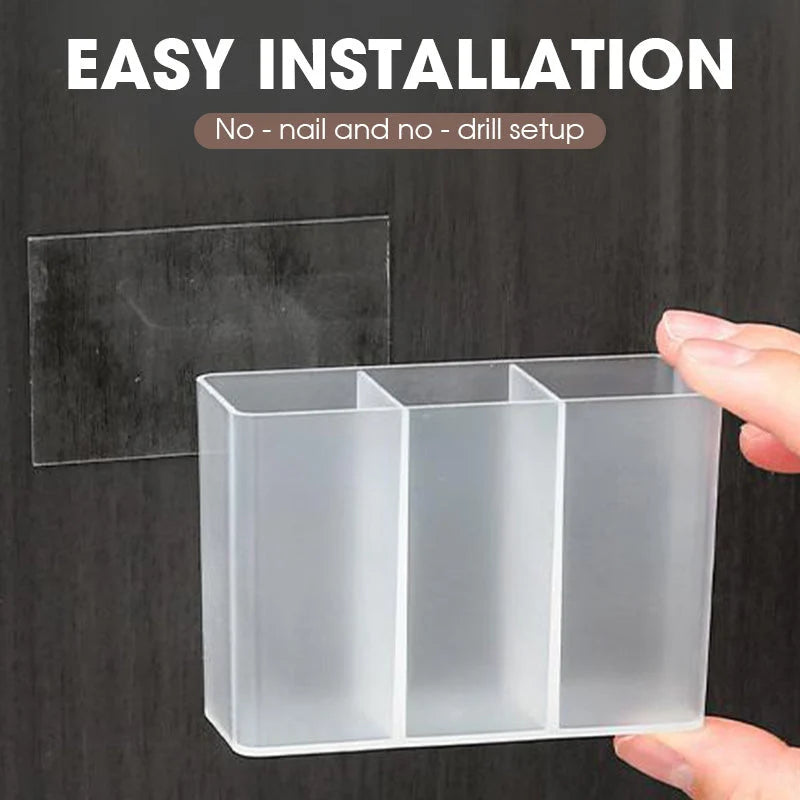 Wall-Mounted Organizer Box Clear Self-Adhesive Multi-Compartment Pack of 10
