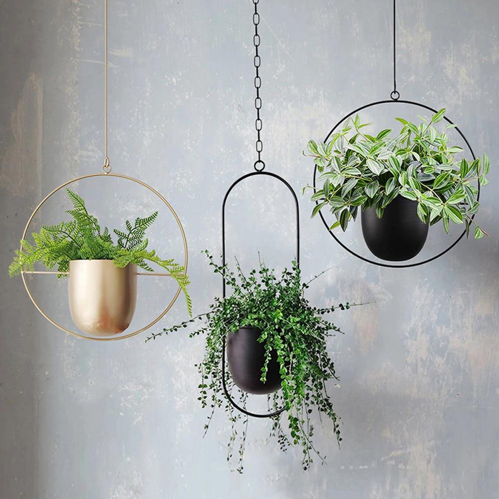 Wall-Mounted Plant Holder Iron Adjustable Chain Space-Saving