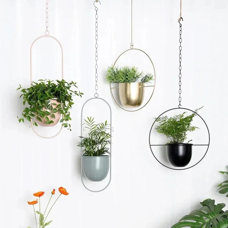 Wall-Mounted Plant Holder Iron Adjustable Hanging Chain Space-Saving