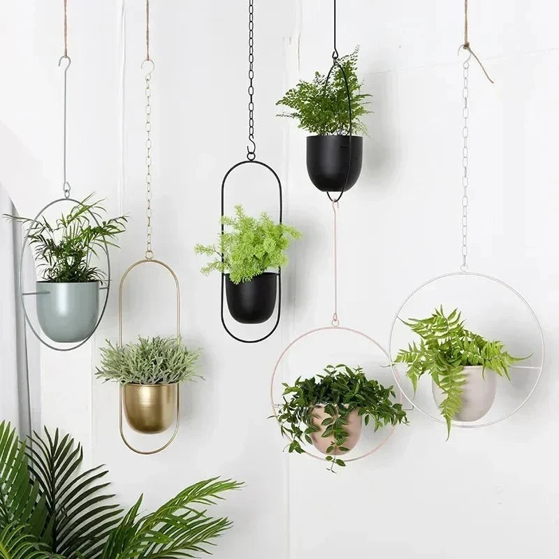Wall-Mounted Plant Holder Iron Adjustable Hanging Chain Space-Saving