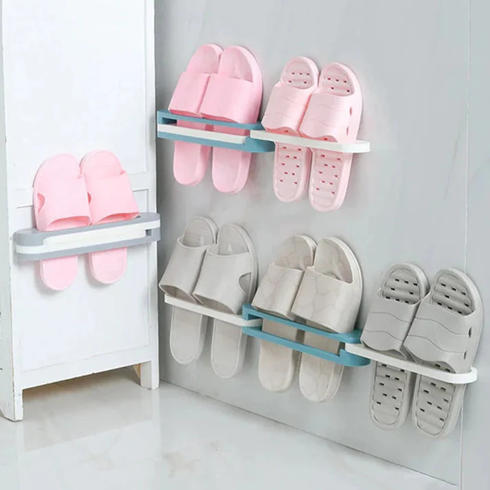 Wall-Mounted Shoe Organizer Self-Adhesive Foldable Holds 3 Pairs
