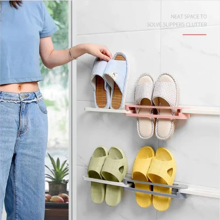 Wall-Mounted Shoe Organizer Self-Adhesive Foldable Holds 3 Pairs
