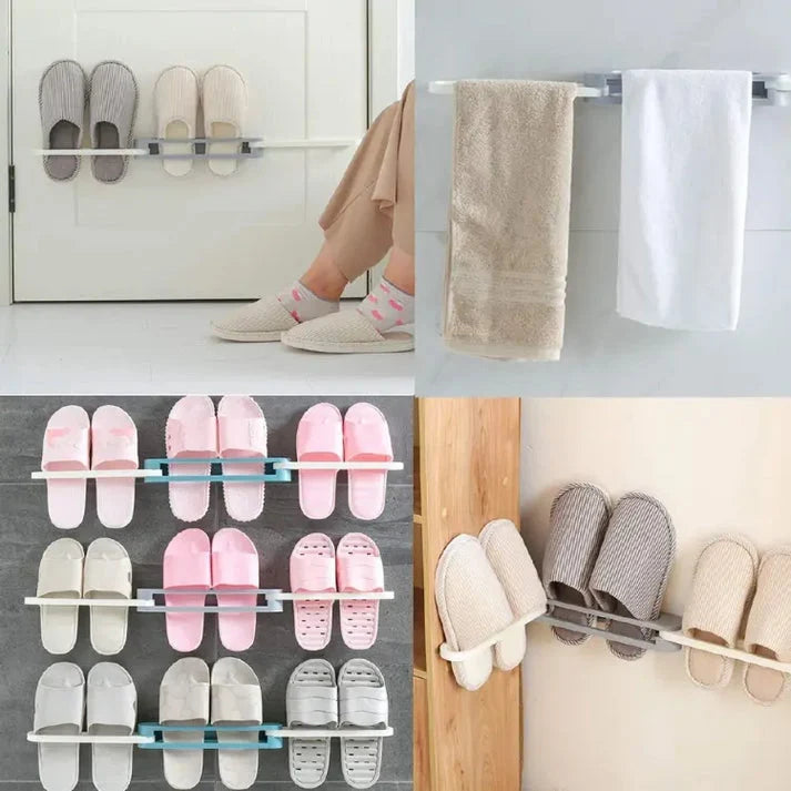 Wall-Mounted Shoe Organizer Self-Adhesive Foldable Holds 3 Pairs