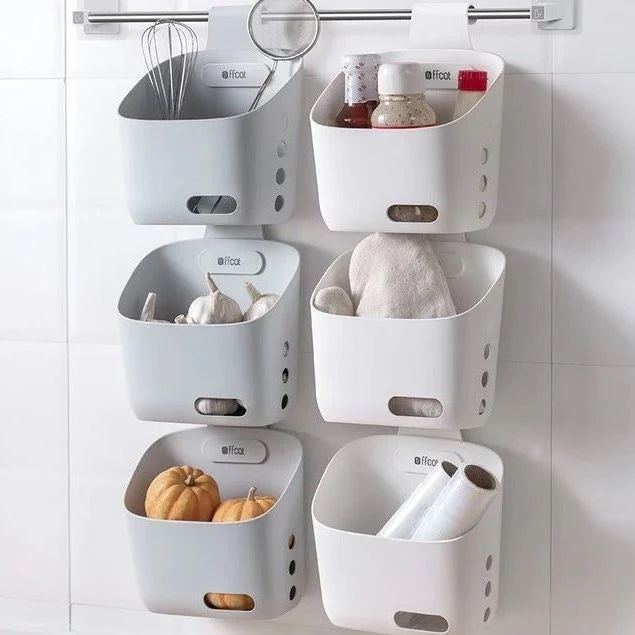 Wall-Mounted Storage Basket Stackable With Hooks