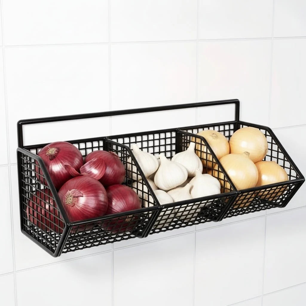Wall-Mounted Storage Basket Stainless Steel Open Wire Design
