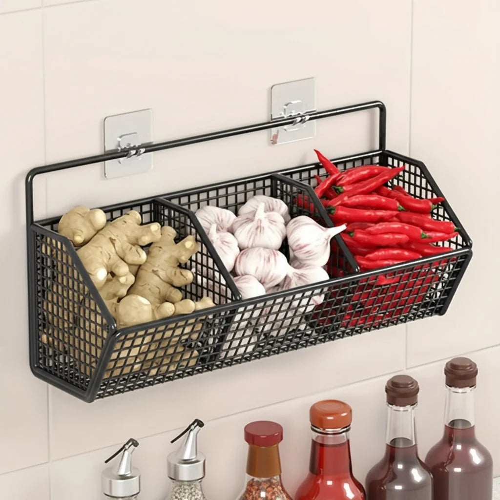 Wall-Mounted Storage Basket Stainless Steel Open Wire Design
