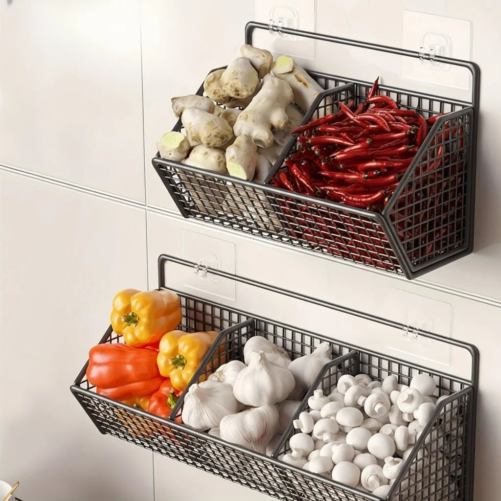 Wall-Mounted Storage Basket Stainless Steel Open Wire Design