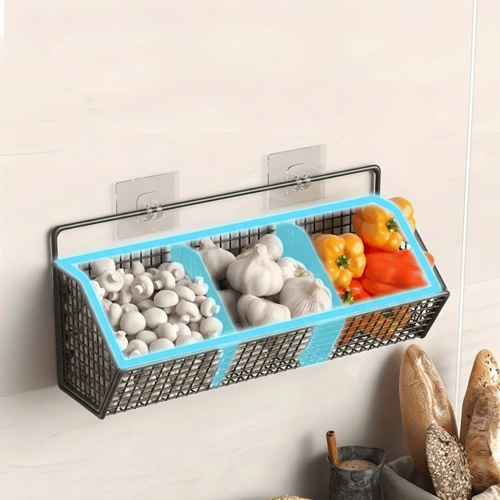 Wall-Mounted Storage Basket Stainless Steel Open Wire Design
