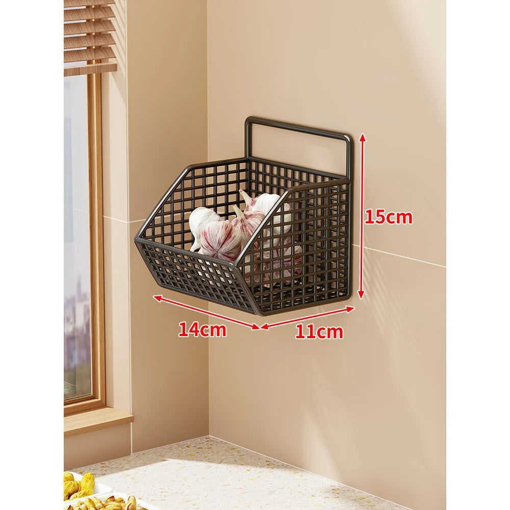 Wall-Mounted Storage Basket Ventilated Plastic Double-Tiered