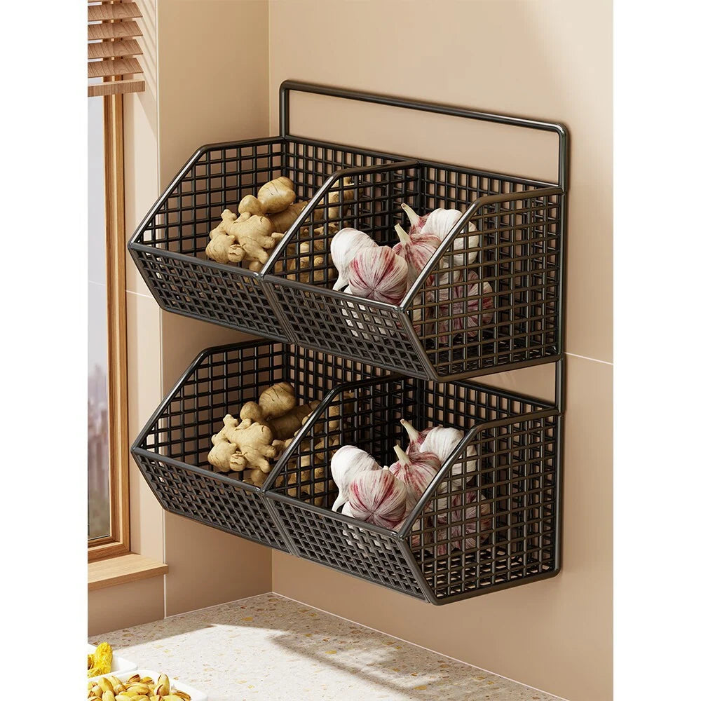 Wall-Mounted Storage Basket Ventilated Plastic Double-Tiered