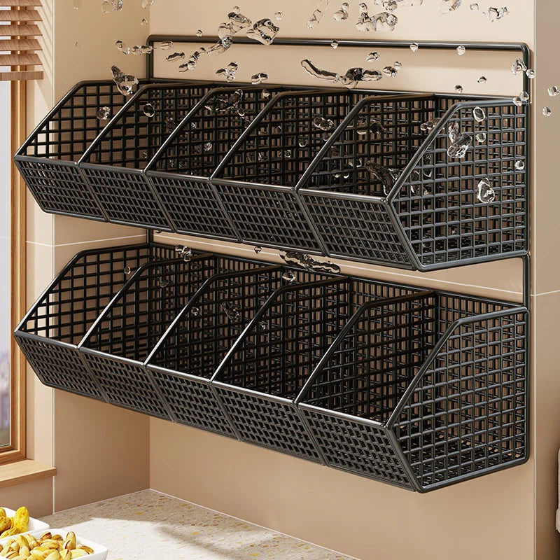 Wall-Mounted Storage Basket Ventilated Plastic Double-Tiered