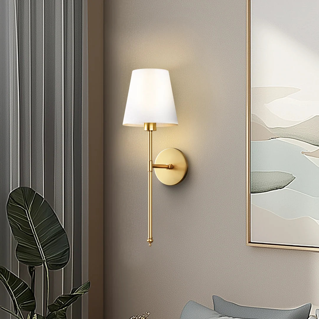 Wall Sconce Battery Powered LED White Fabric Shade