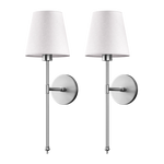 Wall Sconce Battery Powered LED White Fabric Shade
