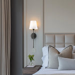 Wall Sconce Battery Powered LED White Fabric Shade