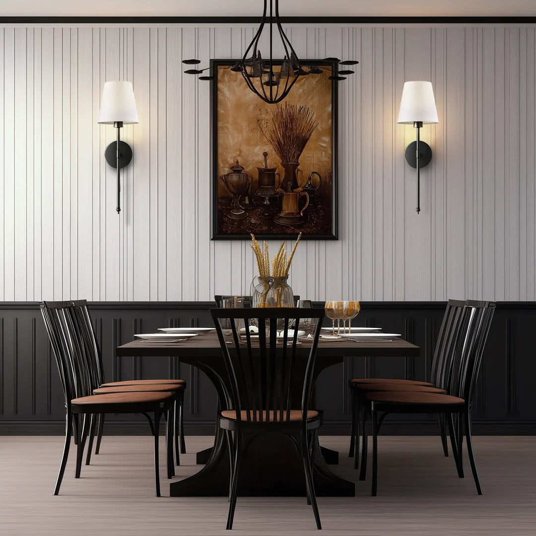 Wall Sconce Battery Powered LED White Fabric Shade
