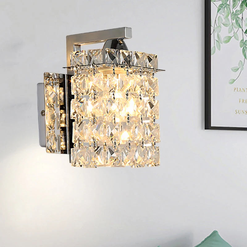 Wall Sconce Crystalline Shade Chromium Finish Hardwired