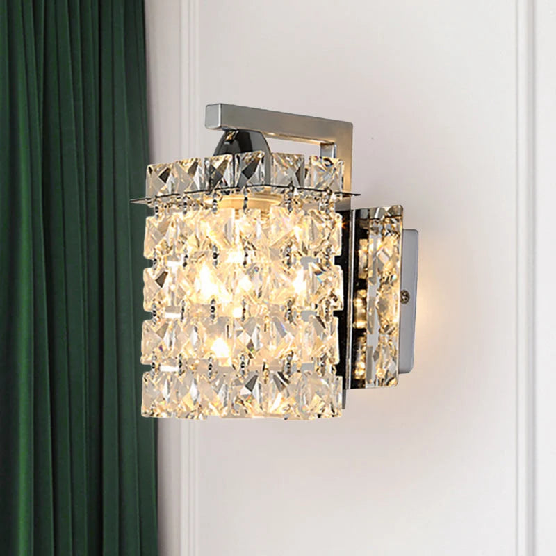 Wall Sconce Crystalline Shade Chromium Finish Hardwired