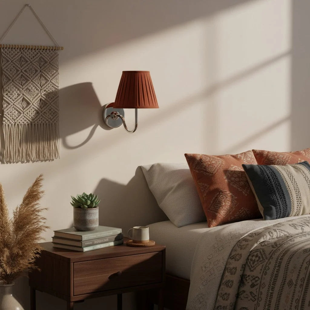 Wall Sconce Dimmable Fabric Shade Hardwired Bedside Light