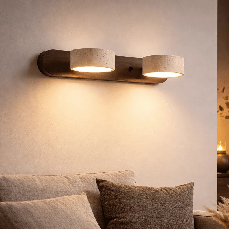 Wall Sconce Travertine Stone & Solid Wood Integrated LED Lighting