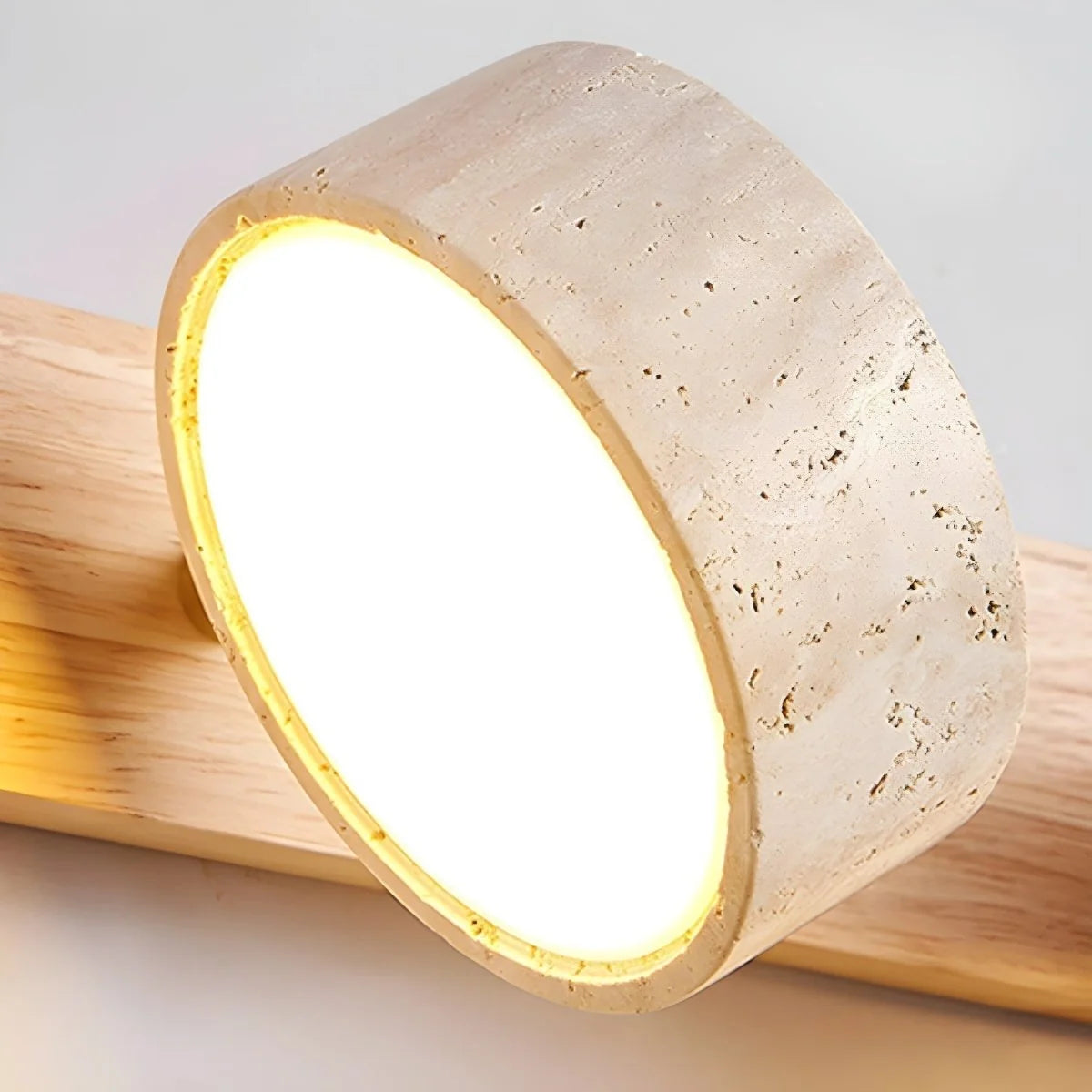 Wall Sconce Travertine Stone & Solid Wood Integrated LED Lighting