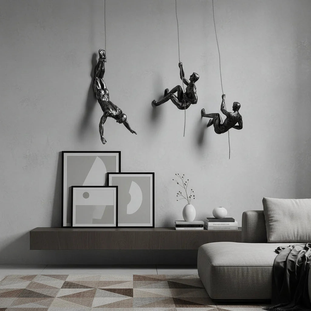 Wall Sculpture Handcrafted Resin Climbing Figure