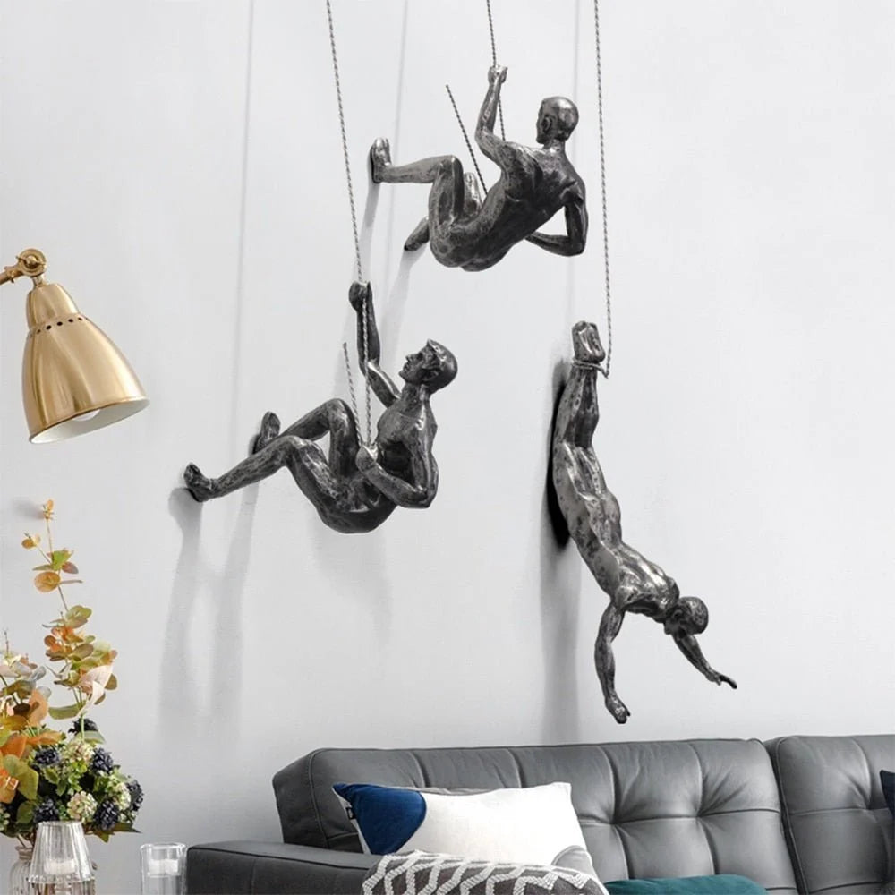 Wall Sculpture Handcrafted Resin Climbing Figure